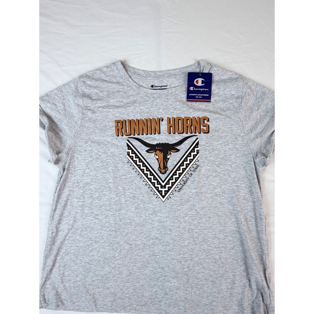University of Texas Champion T-Shirt Women Large Gray Runnin Horns Graphic Tee